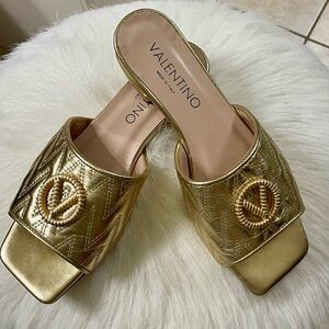 Valentino Women's Gold Slide Sandals